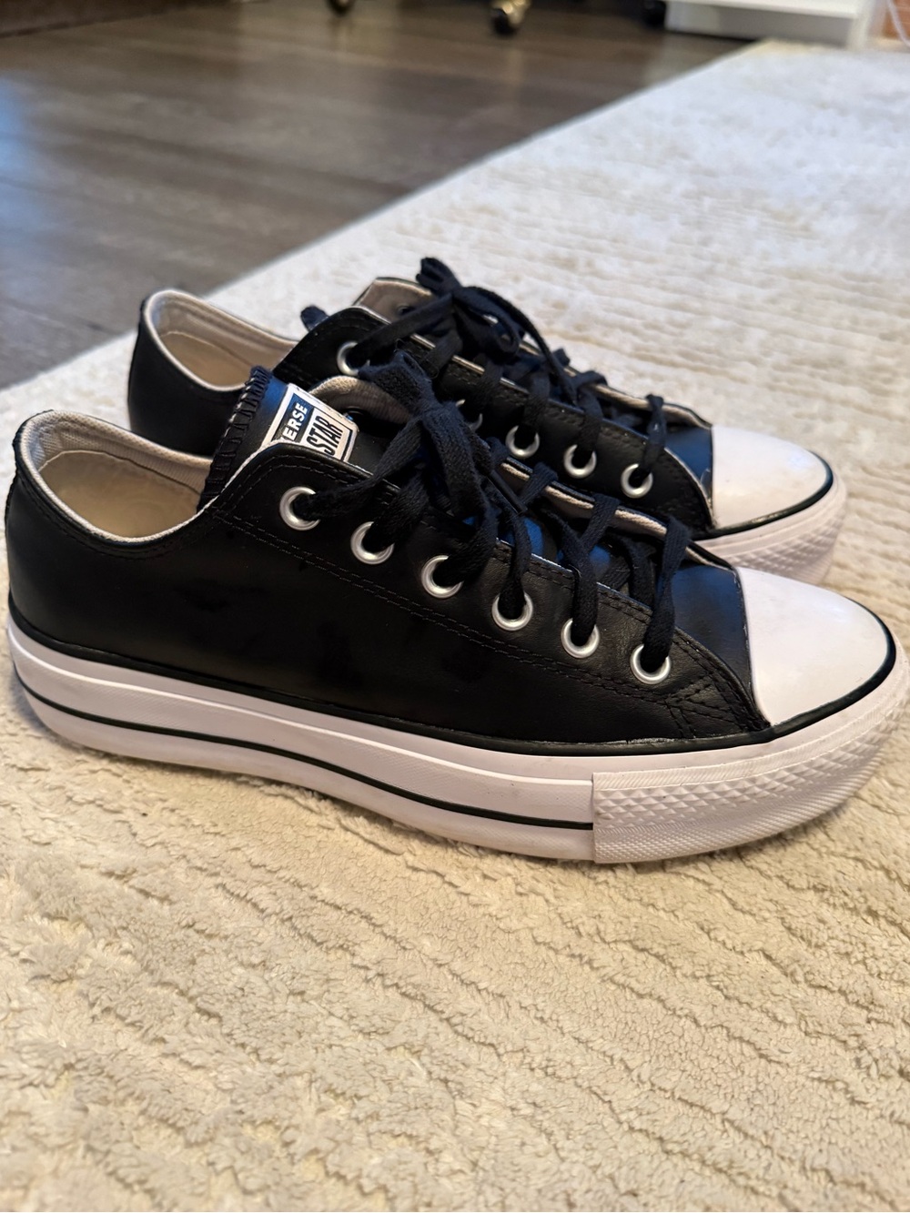 Women’s Leather Converse Black and White Low-Top platform Sneakers